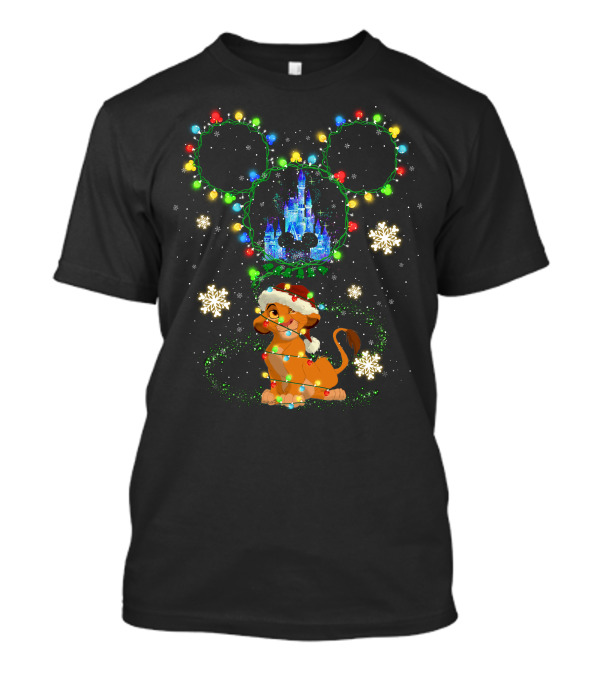 Simba Christmas Disney Castle Mickey Ears Lights Snowflakes T-Shirt