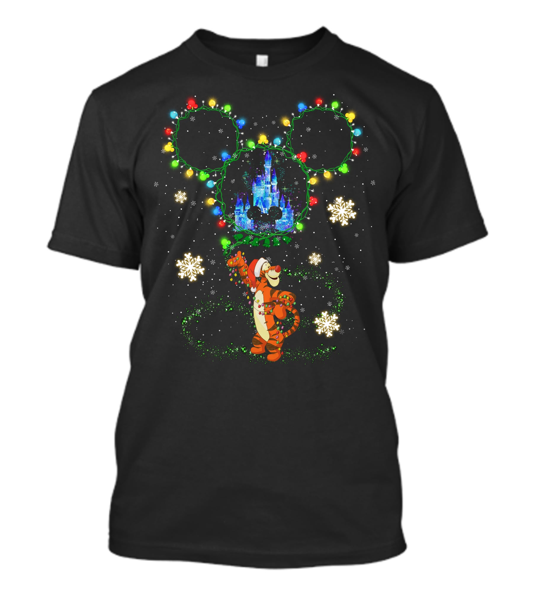 Tigger Disney Christmas Castle Lights Snowflakes Mickey Ears T-Shirt