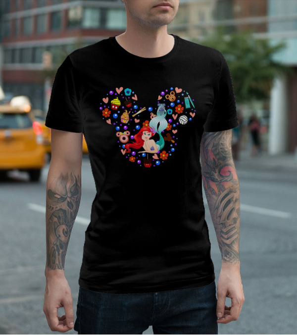 Disney Ariel Little Mermaid Mickey Mouse Icon Floral Cupcake Sushi Flowers Hearts T-Shirt