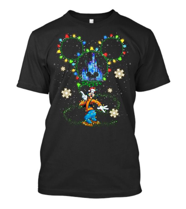 Goofy Castle Mickey Lights Snowflakes Holiday T-Shirt