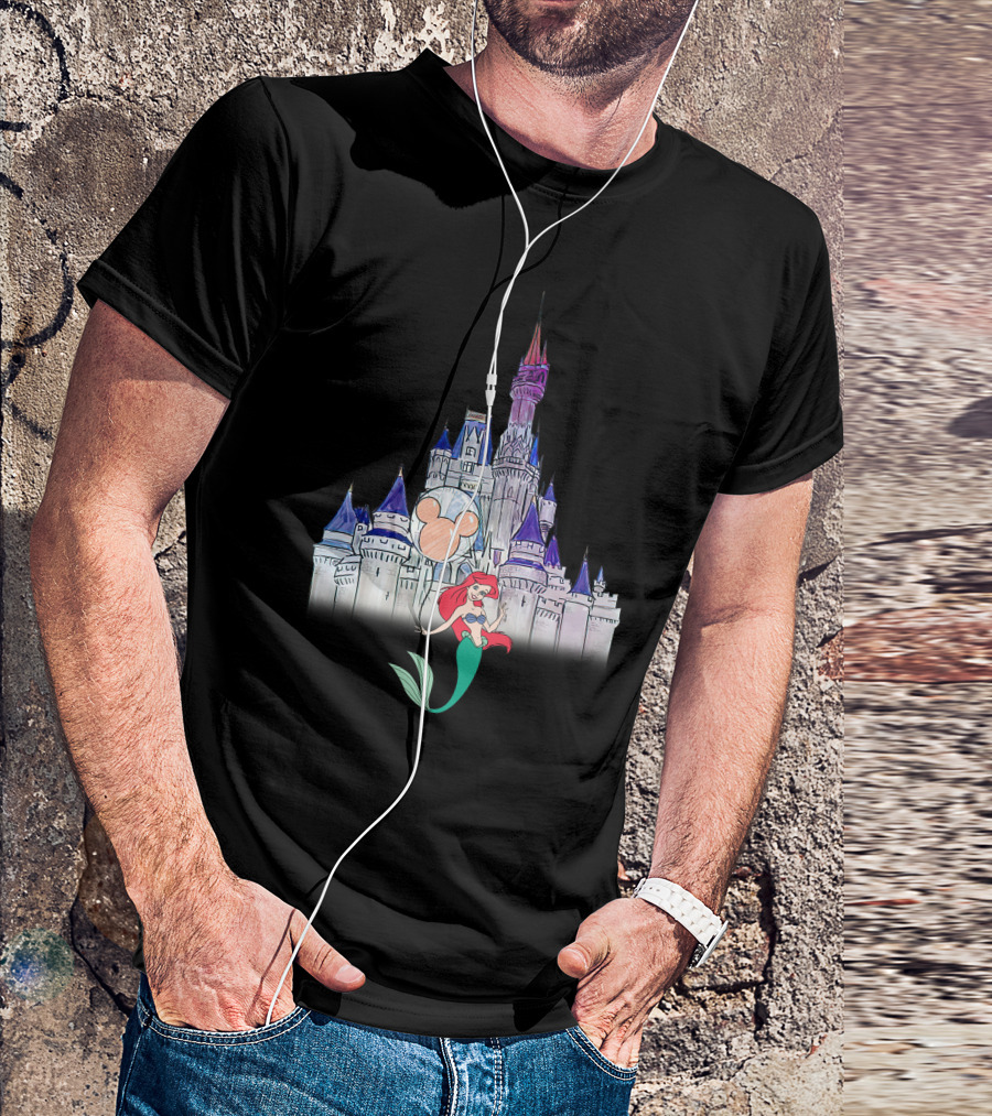 Ariel In Front Of Disney Castle With Mickey Balloon T-Shirt