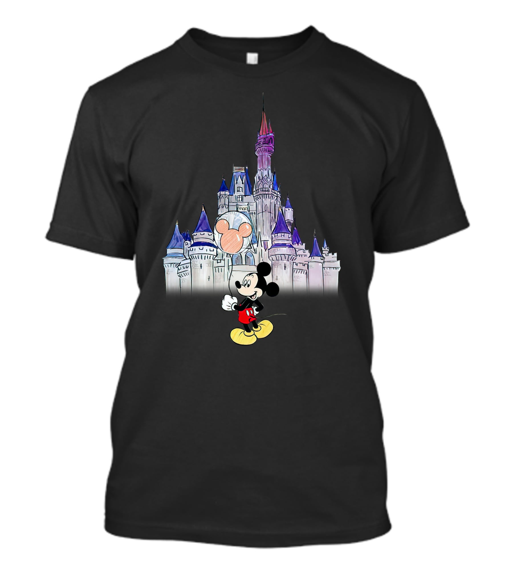 Mickey Mouse With Balloon In Front Of Disney Castle T-Shirt