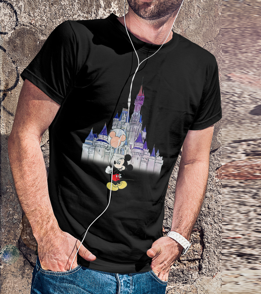 Mickey Mouse With Balloon In Front Of Disney Castle T-Shirt