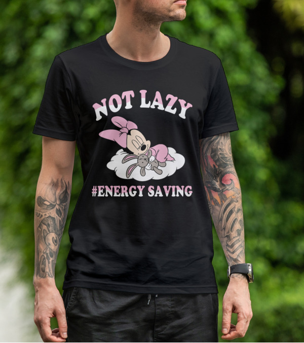 Not Lazy Minnie #Energy Saving Sleeping On Cloud With Stuffed Bunny T-Shirt