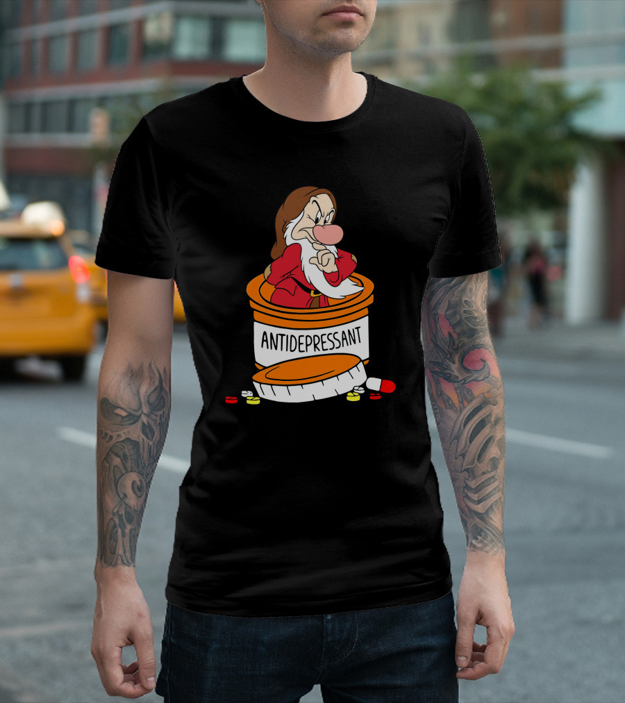 Grumpy Antidepressant Bottle Cartoon Character T-Shirt