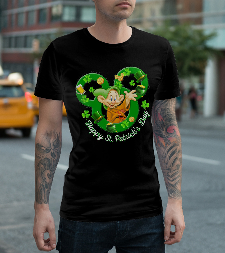 Dopey Happy St. Patrick's Day Shamrocks And Gold Coins T-Shirt