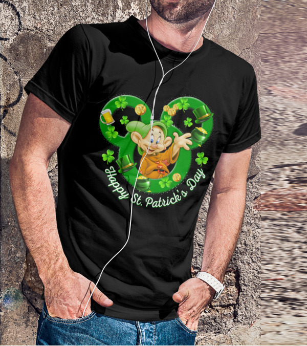 Dopey Happy St. Patrick's Day Shamrocks And Gold Coins T-Shirt