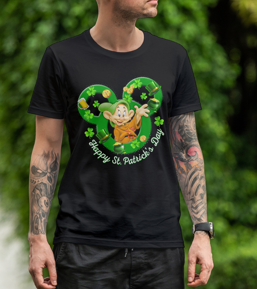 Dopey Happy St. Patrick's Day Shamrocks And Gold Coins T-Shirt