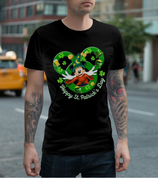 Happy St. Patrick's Day Mickey Fantasia Magic Hat Clover Coins T-Shirt