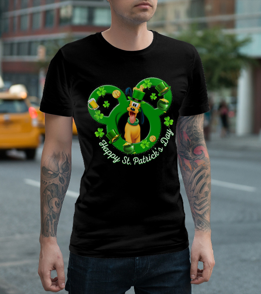 Happy St. Patrick's Day Pluto Mickey Ears Shamrocks Gold Coins T-Shirt