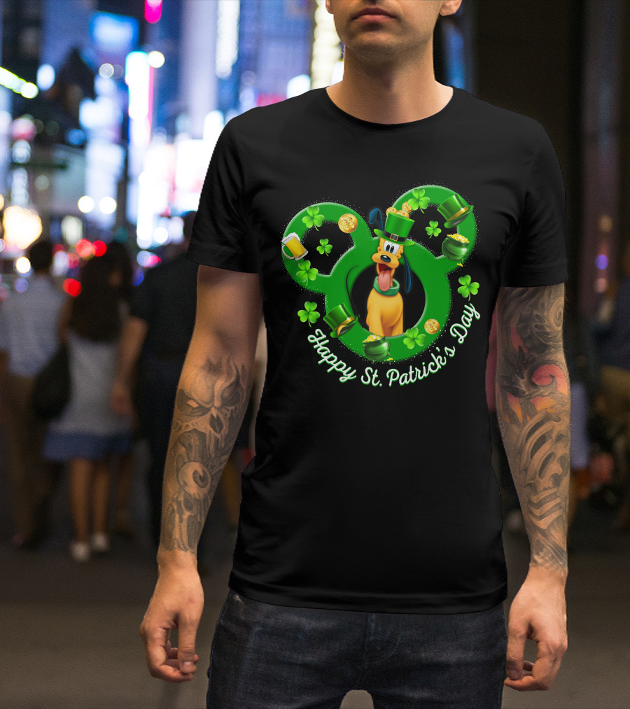 Happy St. Patrick's Day Pluto Mickey Ears Shamrocks Gold Coins T-Shirt