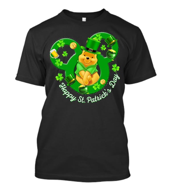 Happy St. Patrick's Day Pooh Bear With Leprechaun Hat And Shamrocks T-Shirt