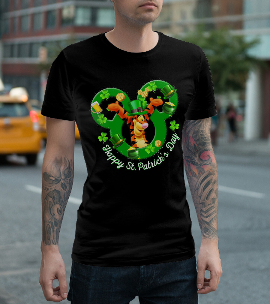 Tigger Happy St. Patrick's Day Mickey Ears Clover And Gold Coins T-Shirt