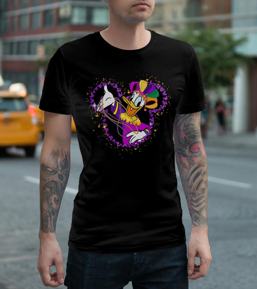 Donald Duck Mardi Gras Jester Heart Beads Celebration T-Shirt