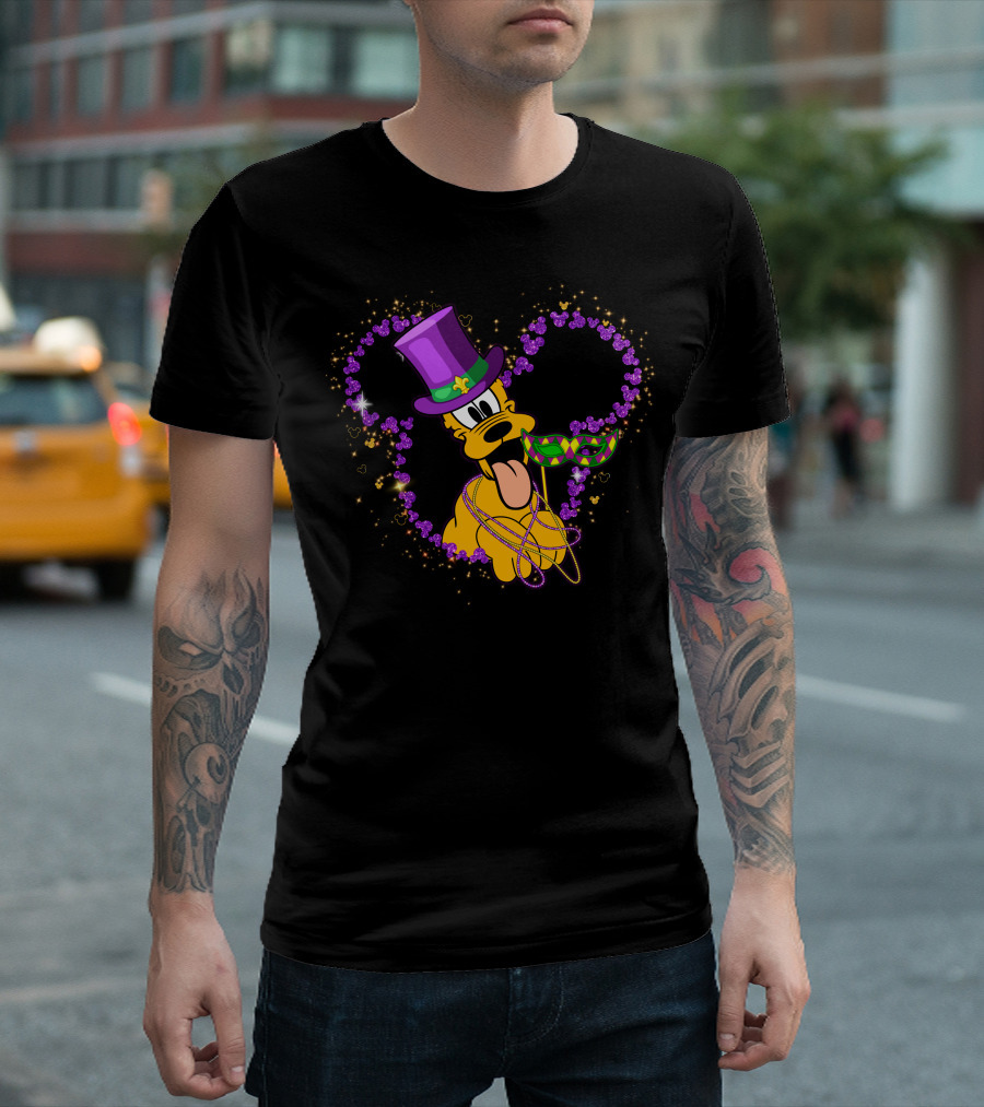 Pluto Mardi Gras Heart With Mask And Beads T-Shirt