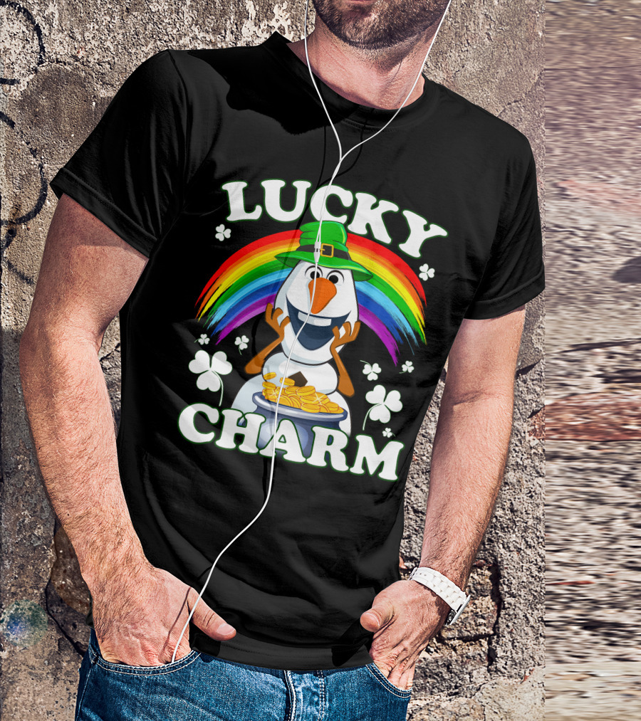 Lucky Charm Olaf Rainbow Hat Shamrocks Gold Coins T-Shirt