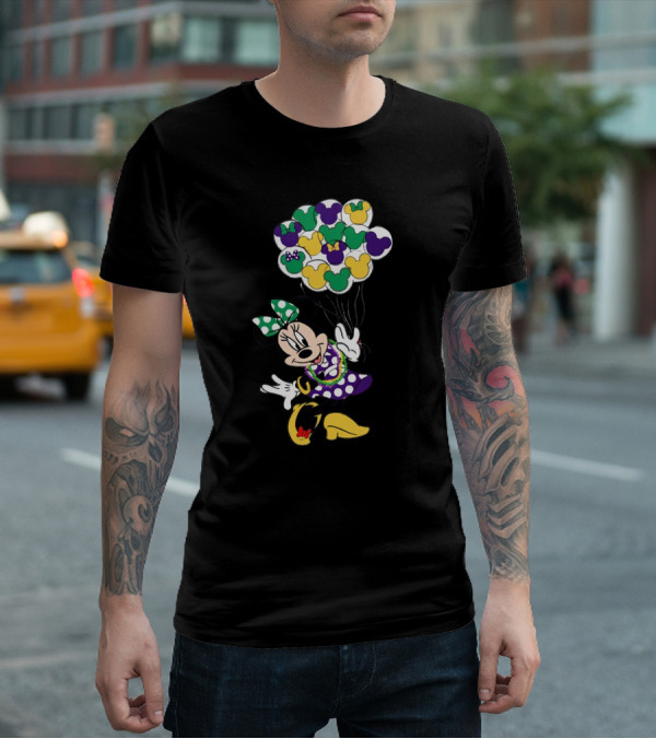 Minnie Mouse Mardi Gras Balloons Celebration T-Shirt