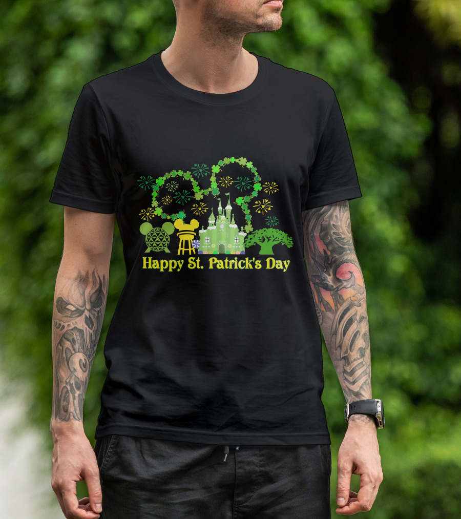Happy St. Patrick's Day At Disney With Icons And Castles T-Shirt