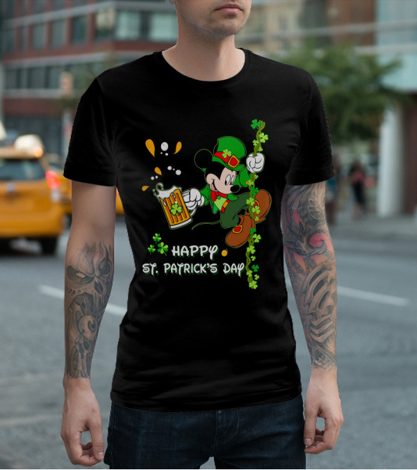 Happy St Patrick's Day Mickey Mouse Beer And Shamrocks Party T-Shirt