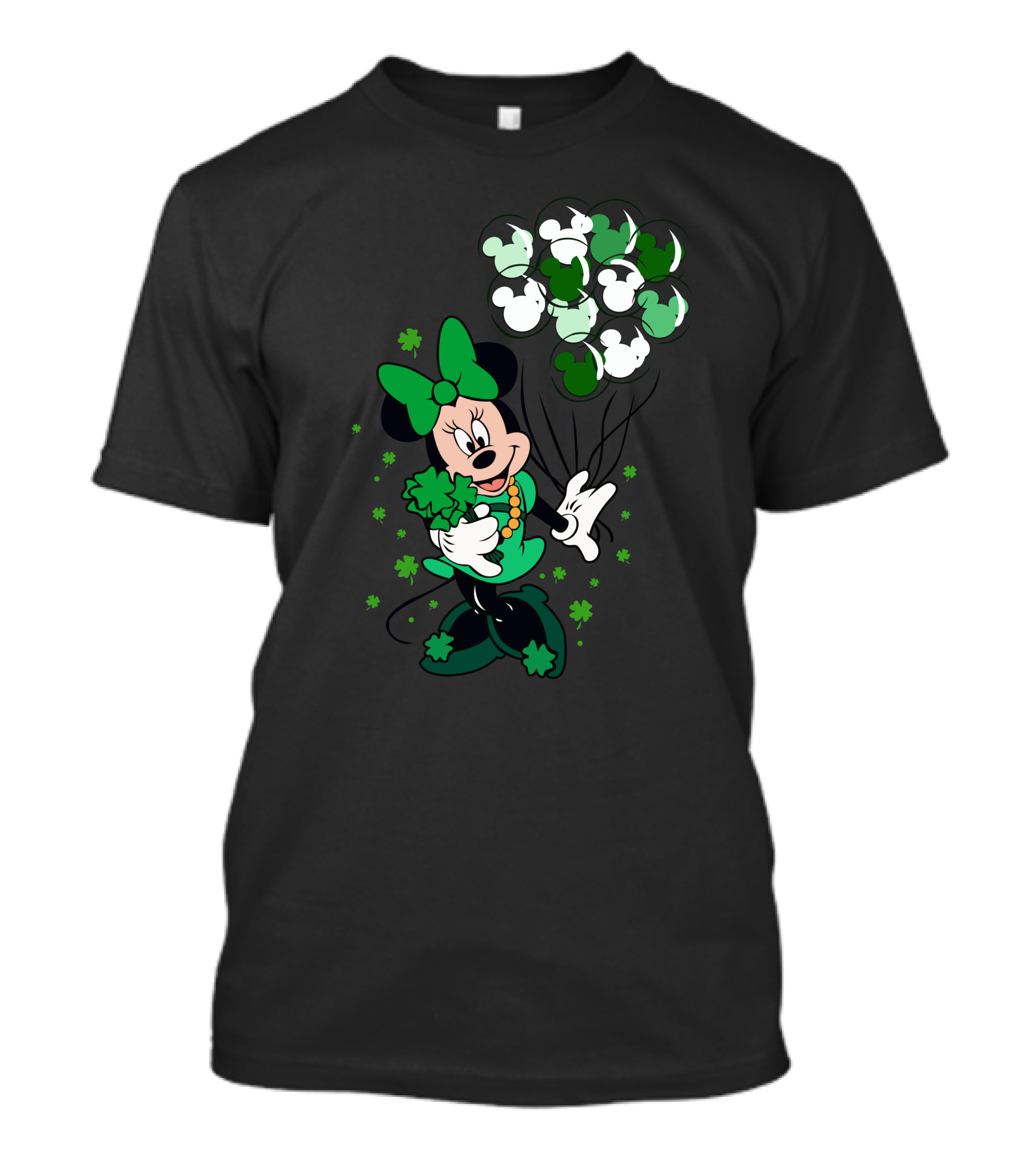 Minnie Mouse St. Patrick's Day With Shamrocks And Green Balloons T-Shirt