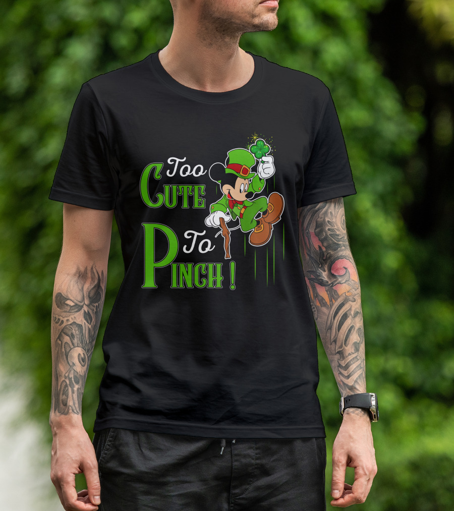 Too Cute To Pinch Leprechaun Character With Shamrock And Walking Stick T-Shirt