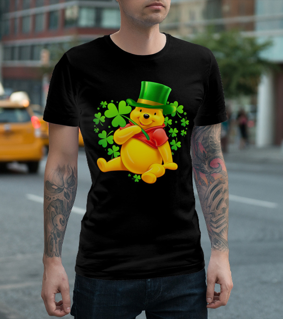 Pooh Bear St. Patrick's Day With Shamrocks And Green Hat T-Shirt
