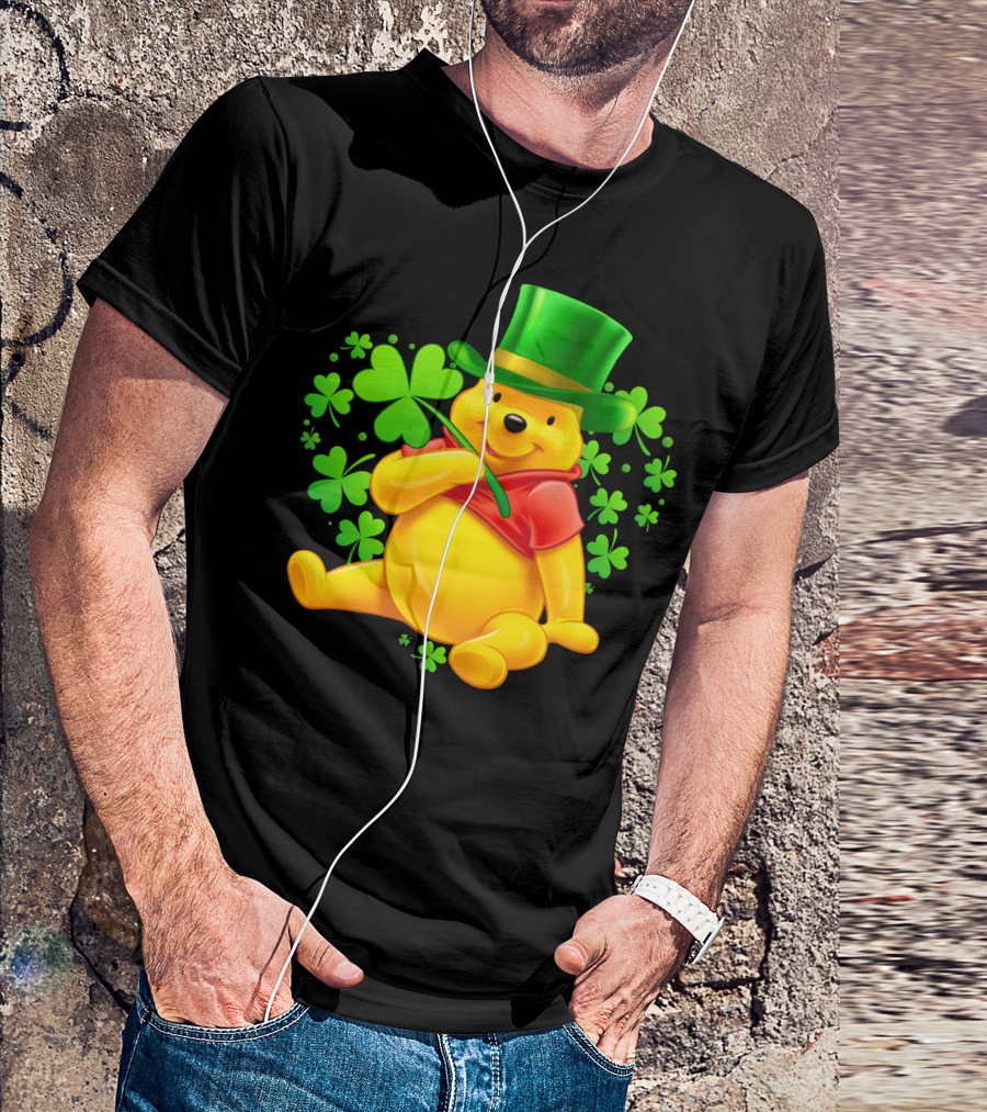 Pooh Bear St. Patrick's Day With Shamrocks And Green Hat T-Shirt