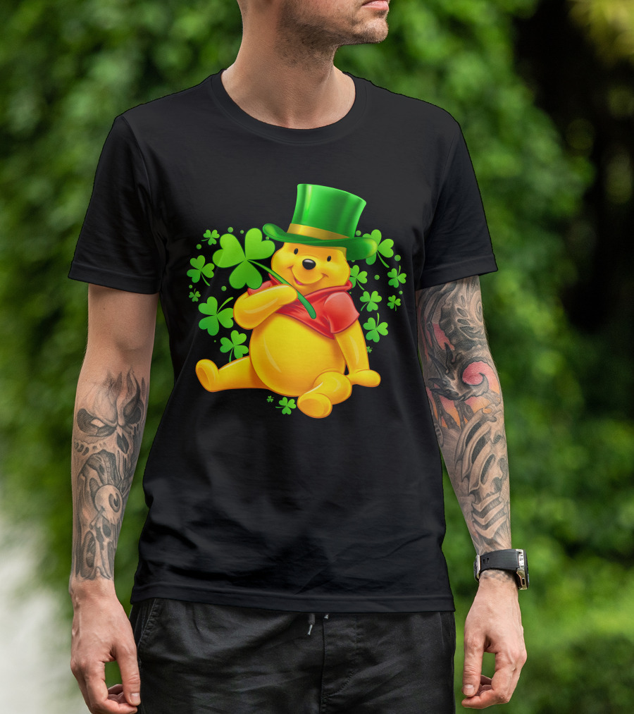 Pooh Bear St. Patrick's Day With Shamrocks And Green Hat T-Shirt