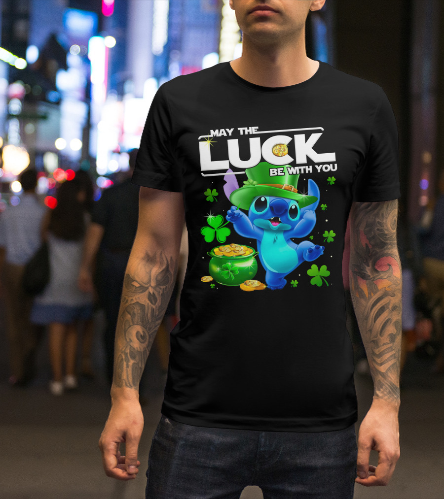 May The Luck Be With You Stitch Leprechaun Clover Coins T-Shirt
