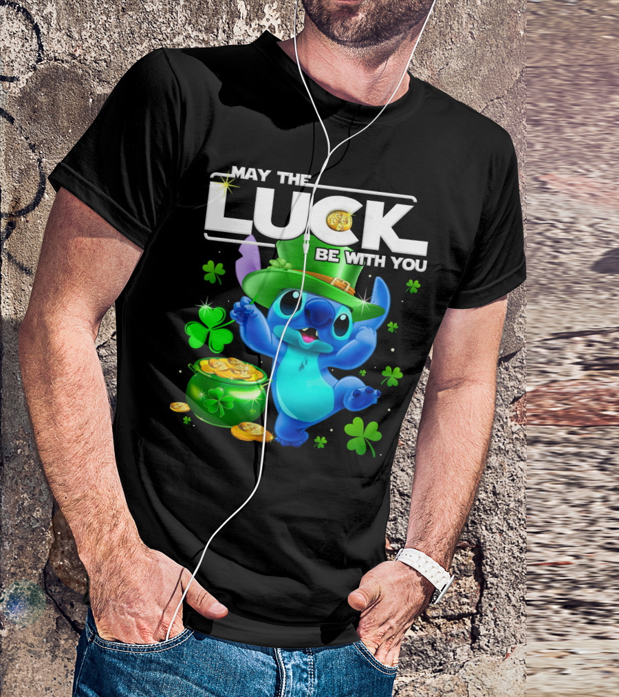 May The Luck Be With You Stitch Leprechaun Clover Coins T-Shirt