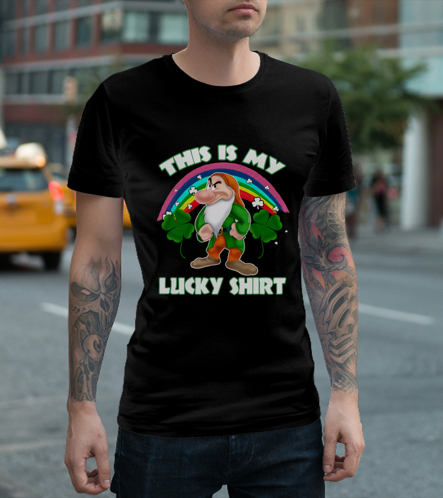 This Is My Lucky Shirt Grumpy Dwarf Rainbow Clover T-Shirt