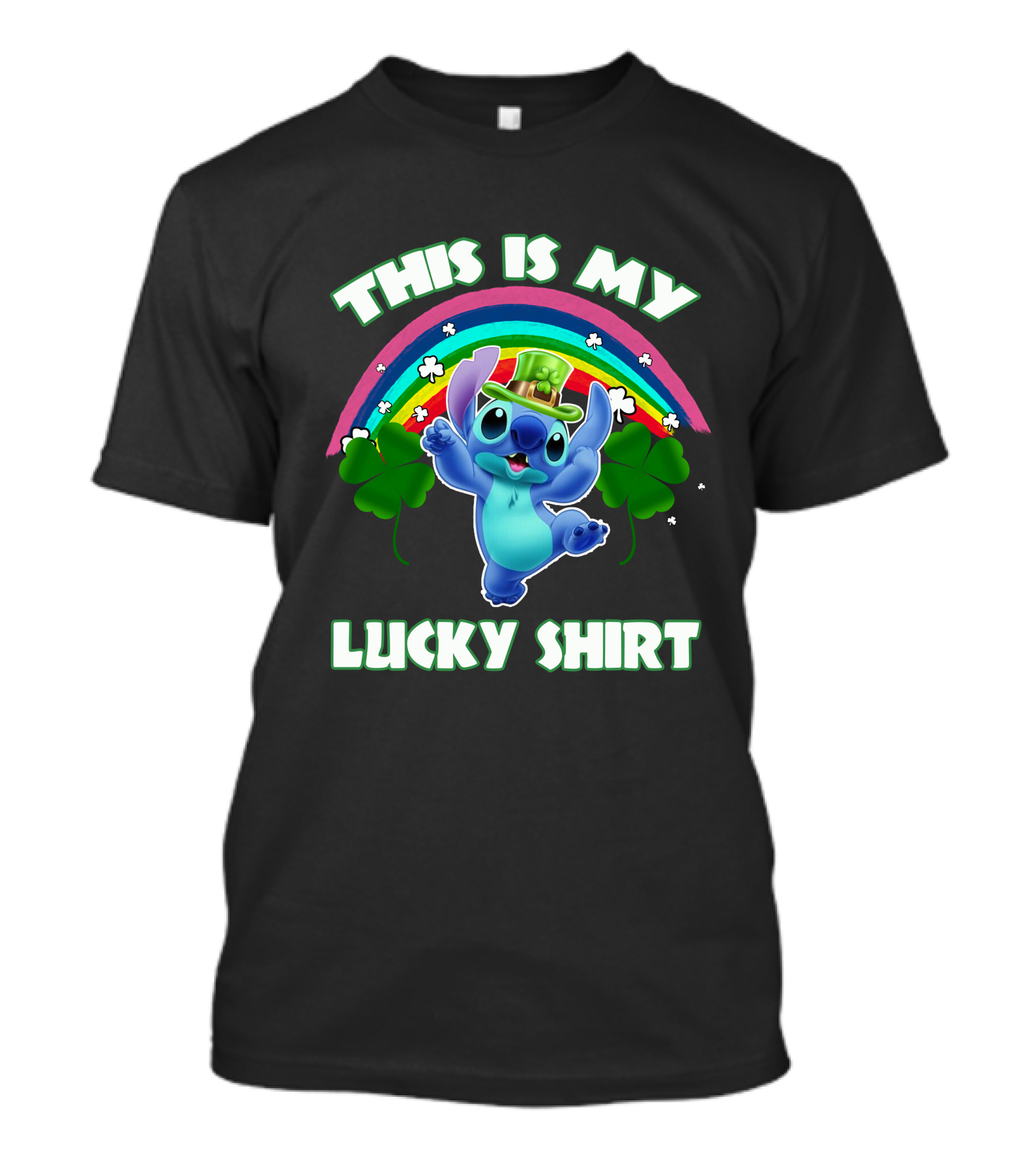 This Is My Lucky Shirt Stitch Leprechaun Clover Rainbow T-Shirt