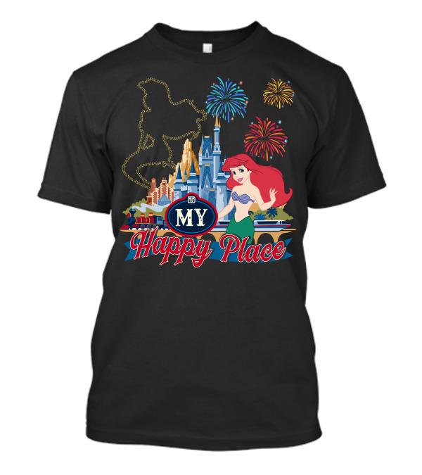My Happy Place Disney Ariel Fireworks Castle T-Shirt