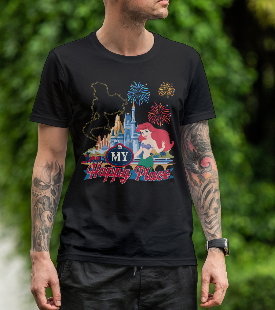 My Happy Place Disney Ariel Fireworks Castle T-Shirt