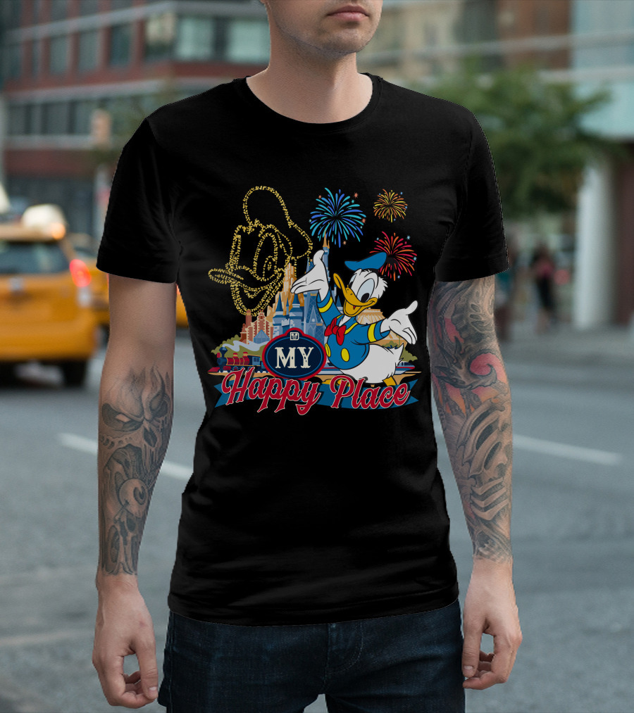 My Happy Place Donald Duck Fireworks Mickey Ears T-Shirt