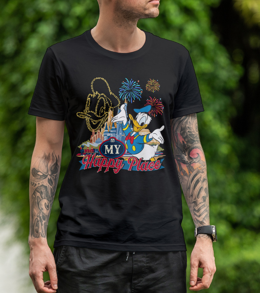 My Happy Place Donald Duck Fireworks Mickey Ears T-Shirt