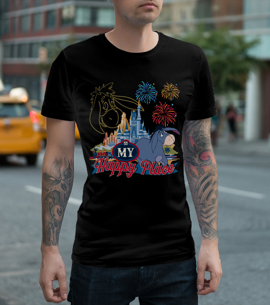 Eeyore My Happy Place Fireworks Castle T-Shirt