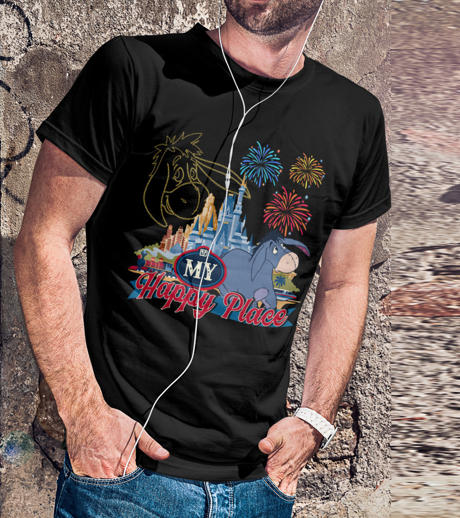 Eeyore My Happy Place Fireworks Castle T-Shirt
