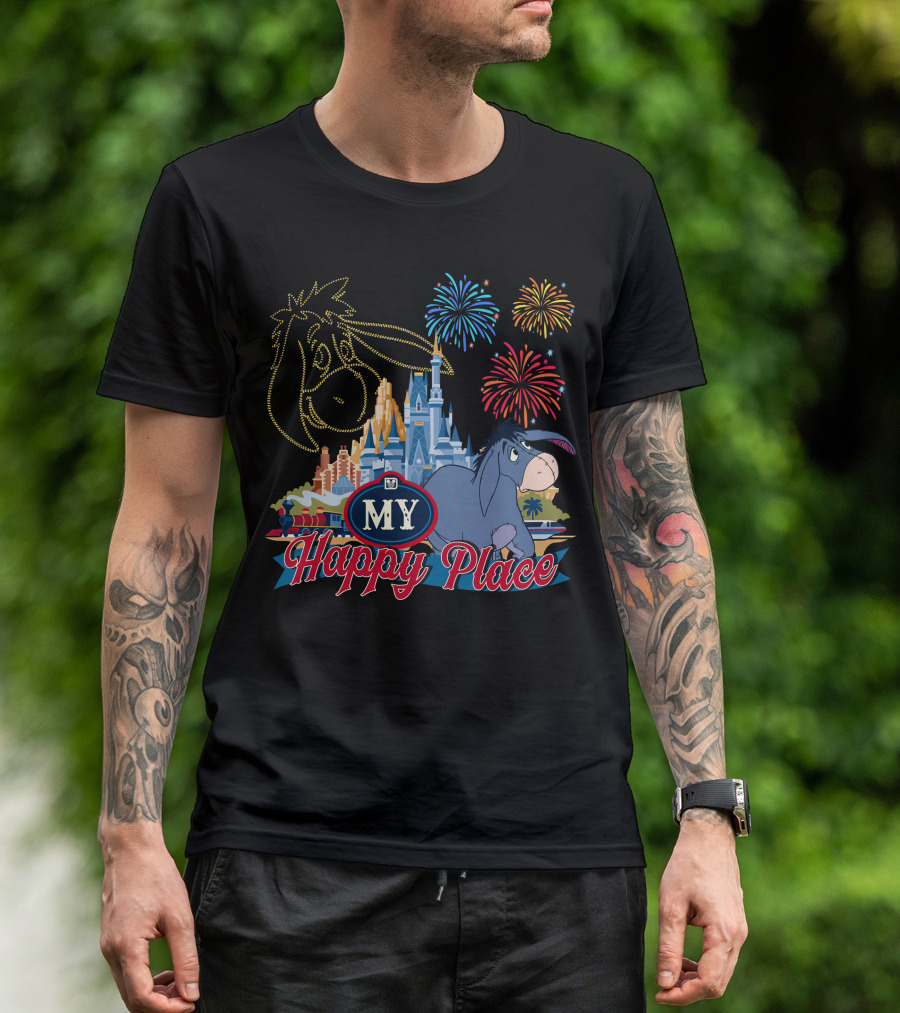 Eeyore My Happy Place Fireworks Castle T-Shirt