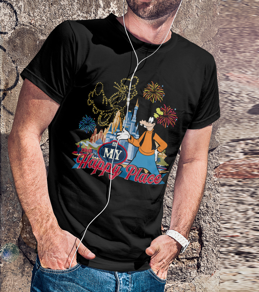 Goofy My Happy Place Fireworks Castle T-Shirt