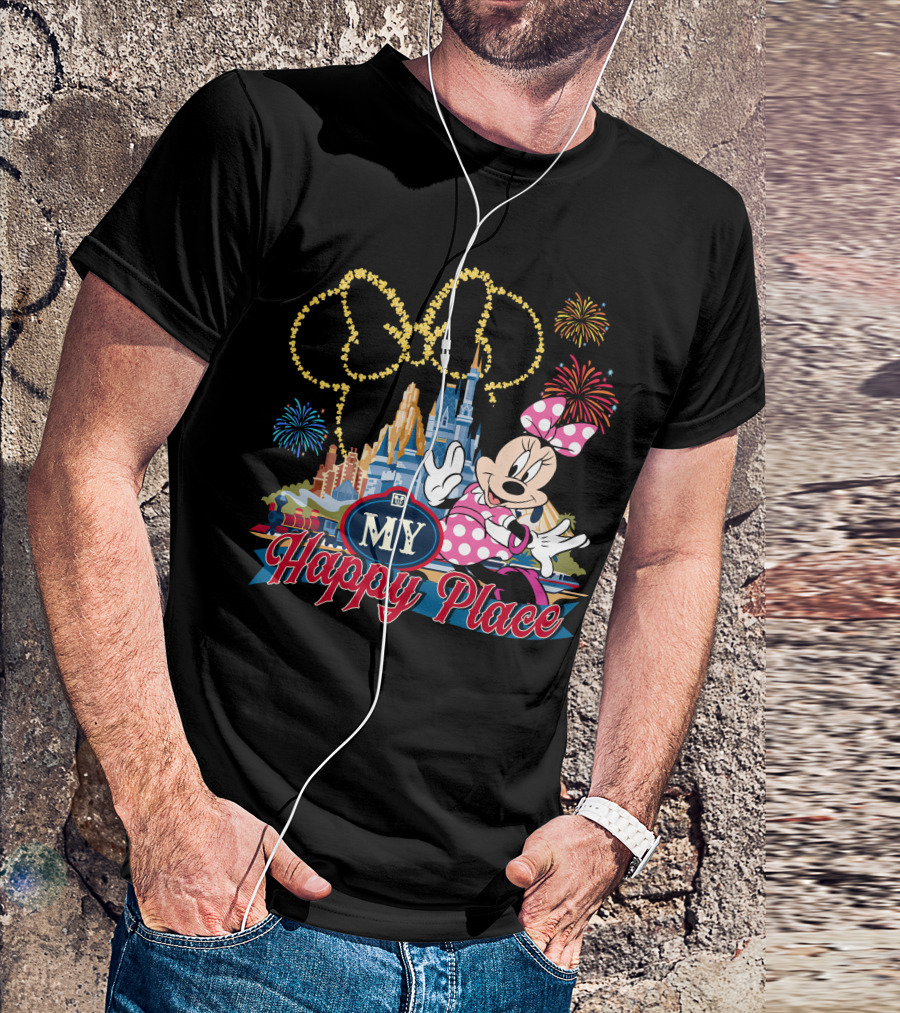Minnie My Happy Place Fireworks Castle T-Shirt