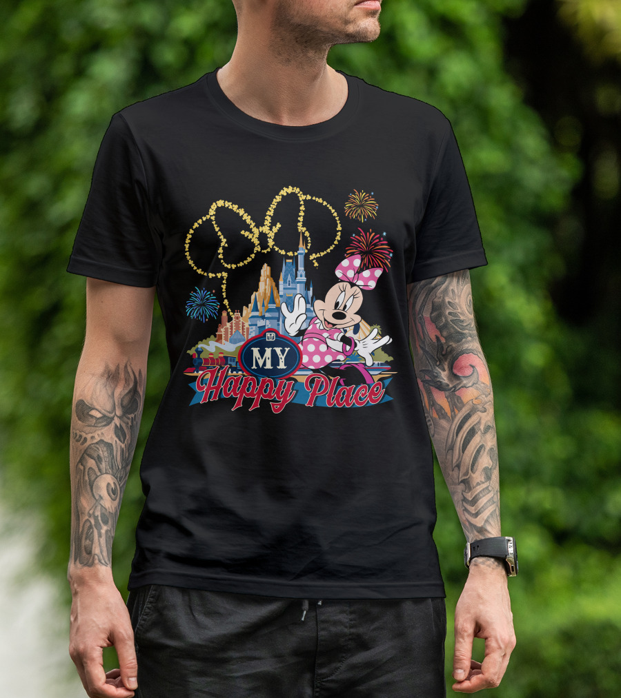 Minnie My Happy Place Fireworks Castle T-Shirt
