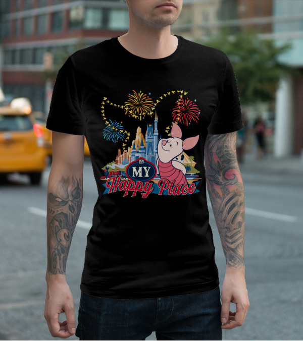 Piglet My Happy Place Fireworks Castle T-Shirt