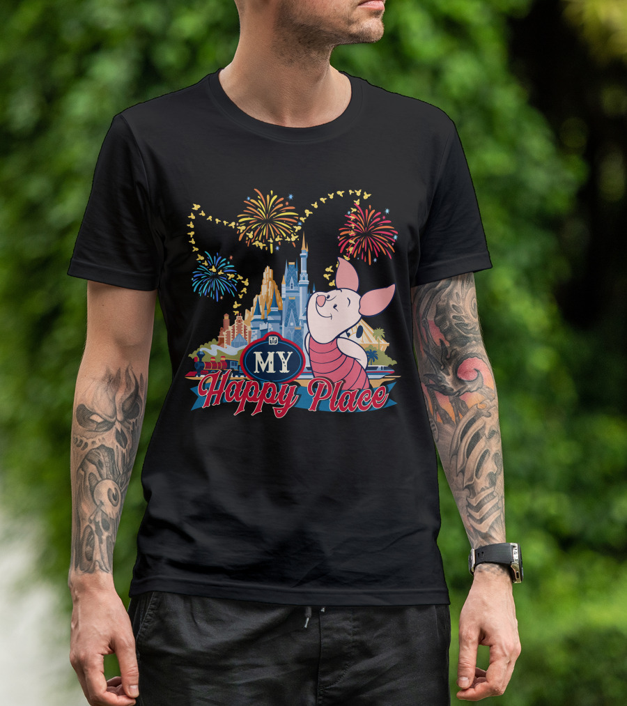 Piglet My Happy Place Fireworks Castle T-Shirt