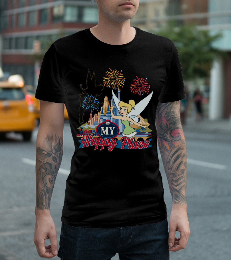 Tinker Bell My Happy Place Fireworks And Castle T-Shirt