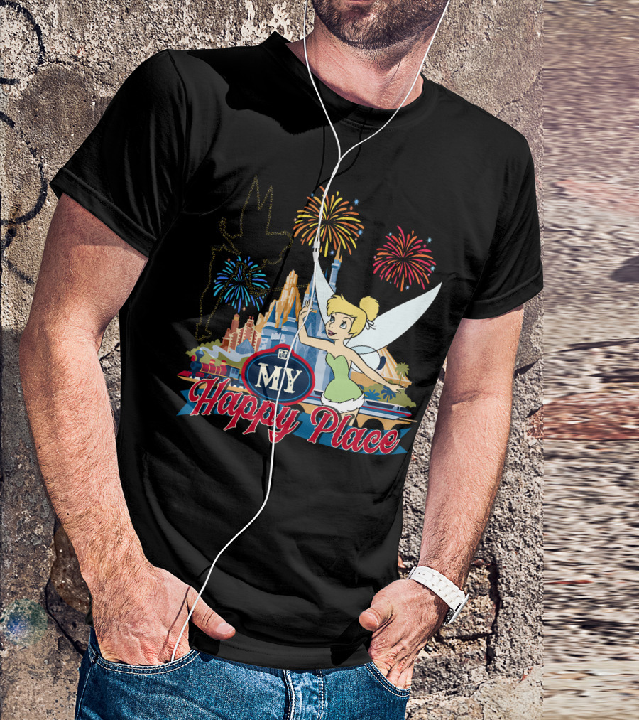Tinker Bell My Happy Place Fireworks And Castle T-Shirt