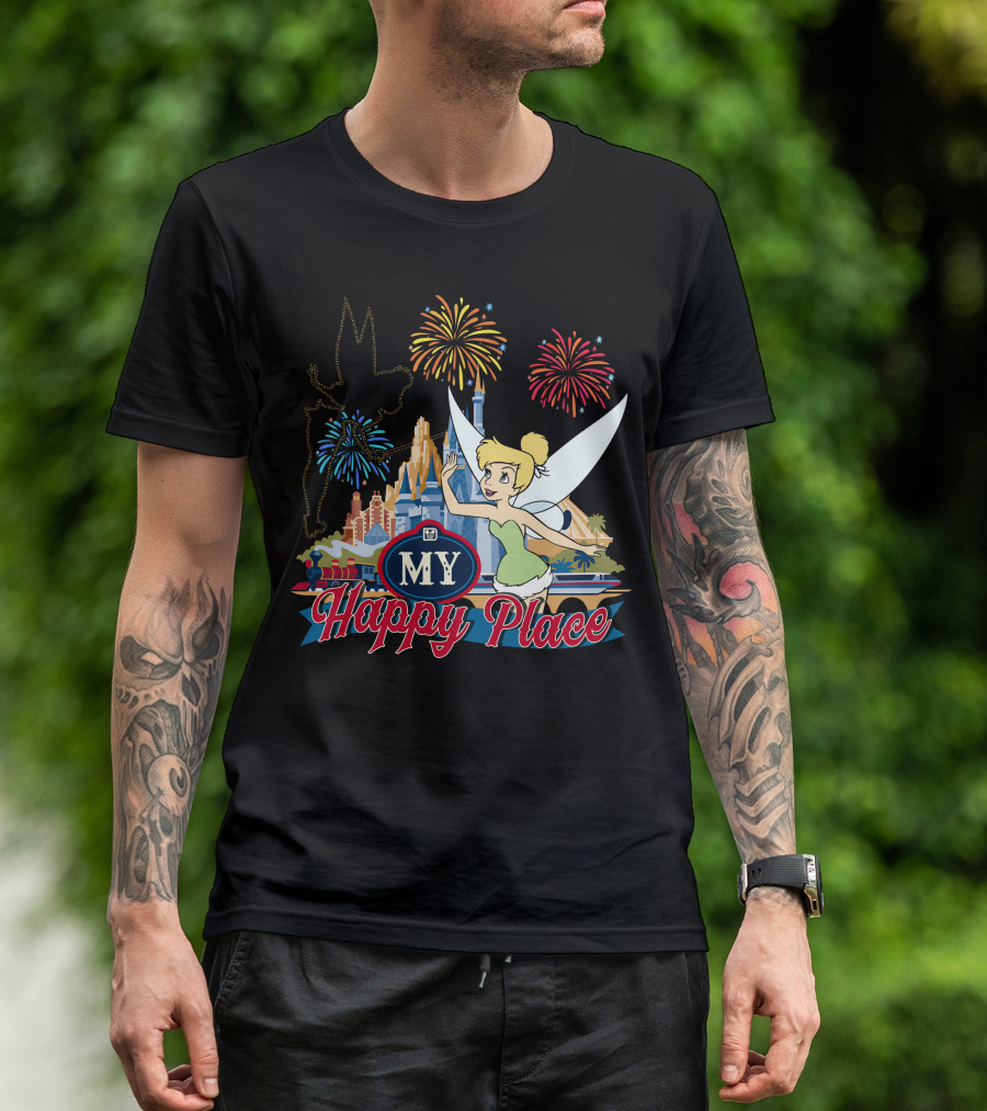 Tinker Bell My Happy Place Fireworks And Castle T-Shirt