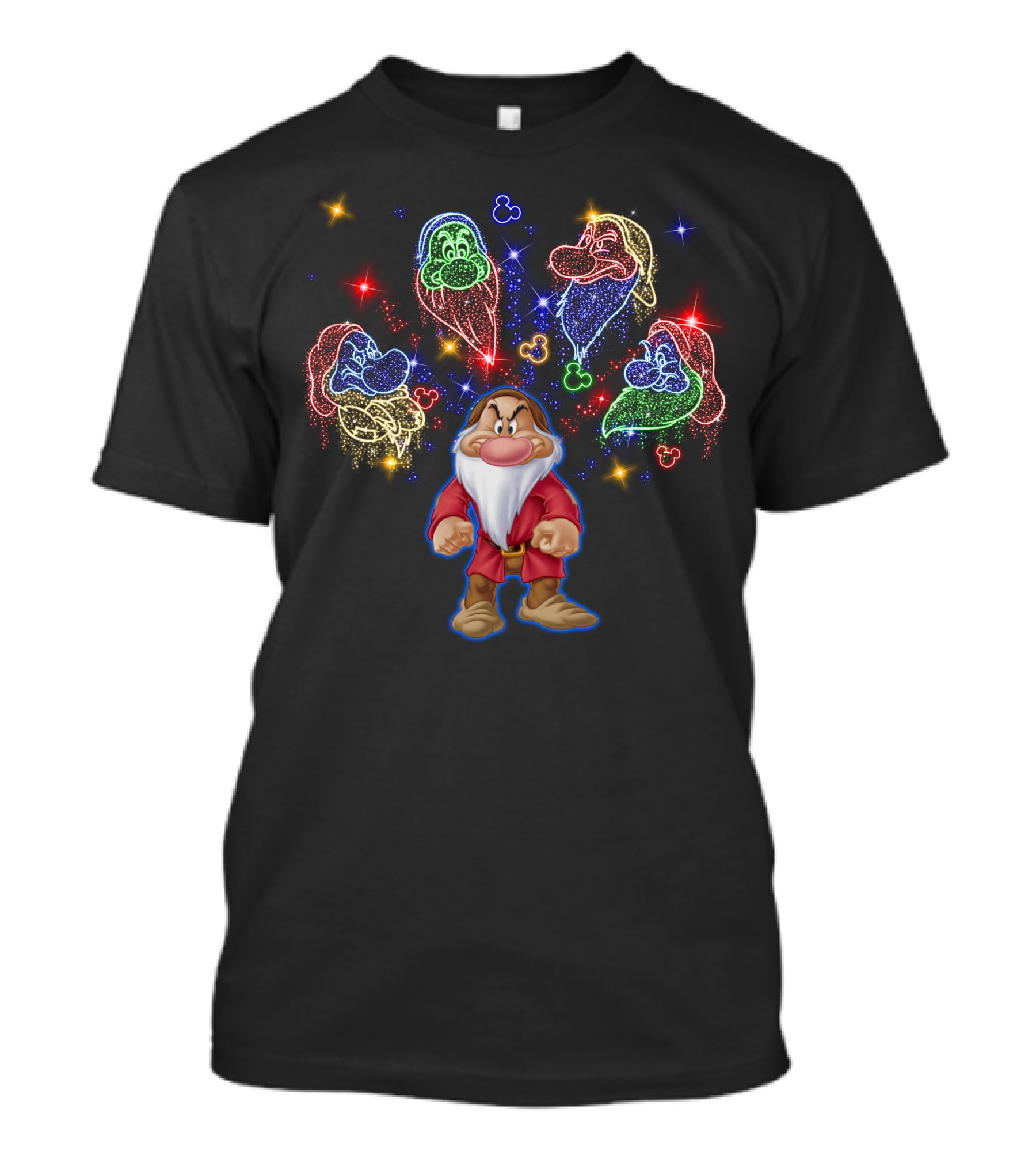 Grumpy And Dwarf Colorful Starry Burst With Mickey T-Shirt