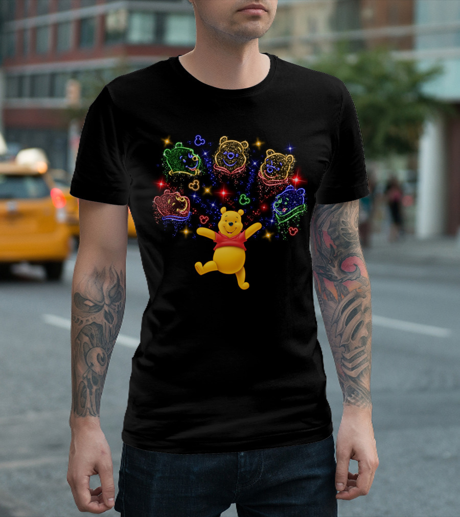 Disney Winnie The Pooh Colorful Fireworks Sparkle Celebration T-Shirt