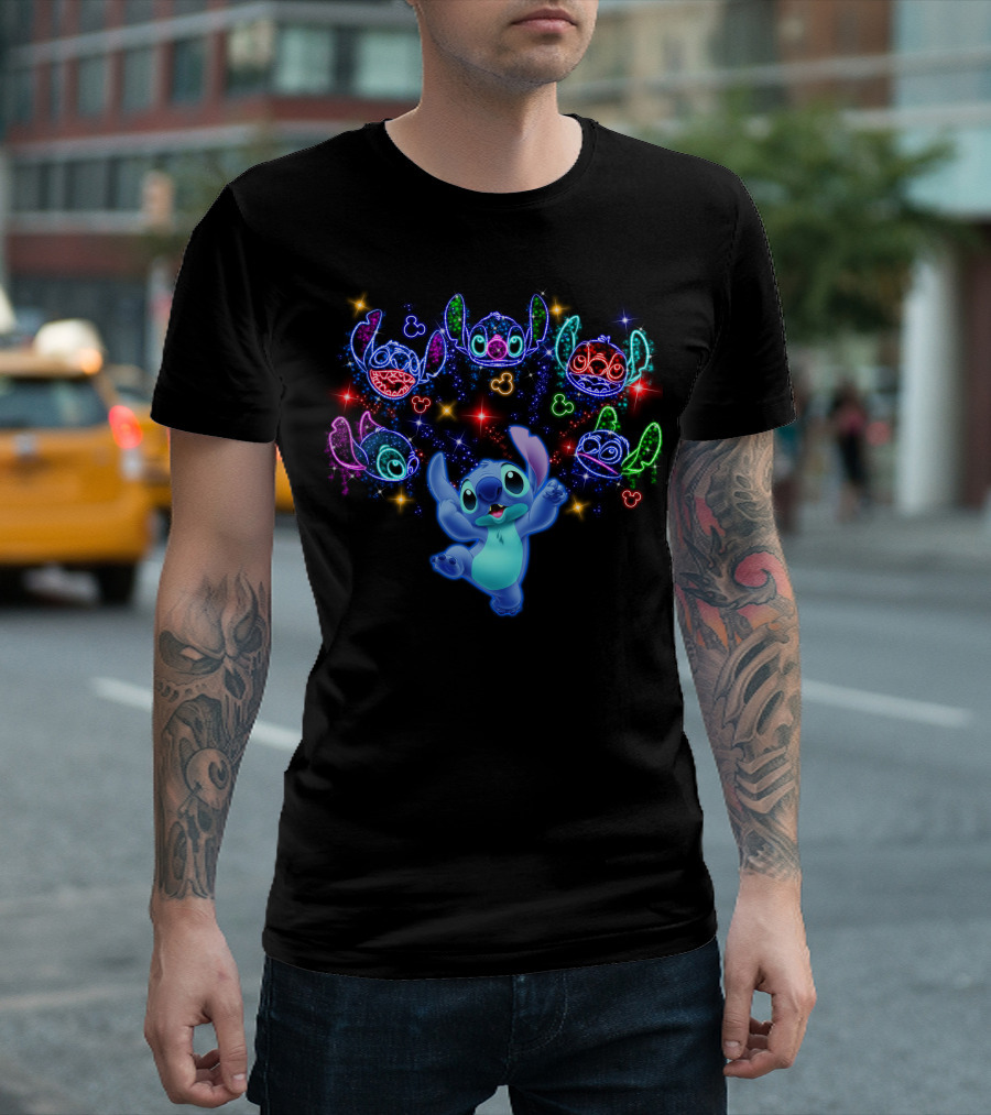 Stitch Luminous Neon Faces With Disney Mickey Mouse T-Shirt